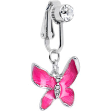 Load image into Gallery viewer, Clear Gem Chunky Butterfly Pink Clip On Fake Belly Ring
