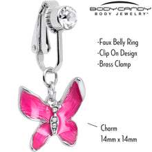 Load image into Gallery viewer, Clear Gem Chunky Butterfly Pink Clip On Fake Belly Ring
