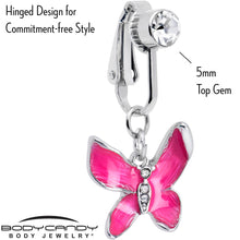 Load image into Gallery viewer, Clear Gem Chunky Butterfly Pink Clip On Fake Belly Ring
