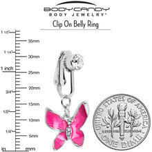 Load image into Gallery viewer, Clear Gem Chunky Butterfly Pink Clip On Fake Belly Ring
