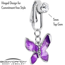 Load image into Gallery viewer, Clear Gem Chunky Butterfly Purple Clip On Fake Belly Ring
