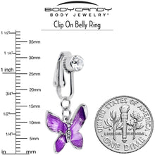 Load image into Gallery viewer, Clear Gem Chunky Butterfly Purple Clip On Fake Belly Ring
