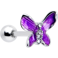 Load image into Gallery viewer, 16G 1/4 Clear Gem Chunky Butterfly Purple Cartilage Tragus Earring
