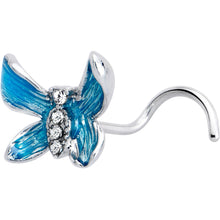 Load image into Gallery viewer, 20G 7mm Clear Gem Chunky Butterfly Blue Left Side Nose Screw
