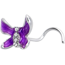 Load image into Gallery viewer, 20G 7mm Clear Gem Chunky Butterfly Purple Left Side Nose Screw
