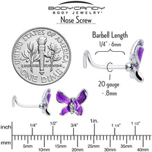 Load image into Gallery viewer, 20G 7mm Clear Gem Chunky Butterfly Purple Left Side Nose Screw
