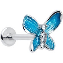 Load image into Gallery viewer, 16G 5/16 Clear Gem Chunky Butterfly Blue Labret Monroe Tragus
