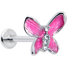 Load image into Gallery viewer, 16G 5/16 Clear Gem Chunky Butterfly Pink Labret Monroe Tragus
