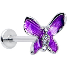Load image into Gallery viewer, 16G 5/16 Clear Gem Chunky Butterfly Purple Labret Monroe Tragus
