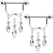 Load image into Gallery viewer, 14G 9/16 Clear Gem Heart Triple Drop Dangle Nipple Ring Set
