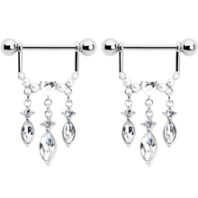 Load image into Gallery viewer, 14G 9/16 Clear Gem Heart Triple Drop Dangle Nipple Ring Set
