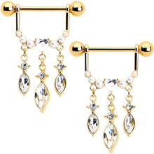 将图片加载到图库查看器，14G 9/16 Clear Gem Gold Tone Heart Triple Dangle Nipple Ring Set
