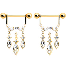 将图片加载到图库查看器，14G 9/16 Clear Gem Gold Tone Heart Triple Dangle Nipple Ring Set
