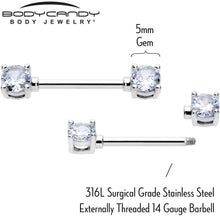 Load image into Gallery viewer, 14G 9/16 Clear CZ Gem Forward Facing April Birthstone Nipple Ring Set

