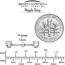 Load image into Gallery viewer, 14G 9/16 Clear CZ Gem Forward Facing April Birthstone Nipple Ring Set
