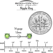 Load image into Gallery viewer, 14G 9/16 Green CZ Gem August Birthstone Nipple Ring Set
