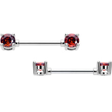 Load image into Gallery viewer, 14G 9/16 Red CZ Gem January Birthstone Nipple Ring Set
