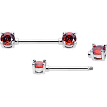 Load image into Gallery viewer, 14G 9/16 Red CZ Gem January Birthstone Nipple Ring Set
