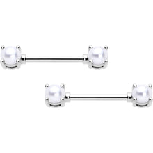 Load image into Gallery viewer, 14G 9/16 White Faux Pearl June Birthstone Nipple Ring Set
