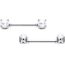 Load image into Gallery viewer, 14G 9/16 White Faux Pearl June Birthstone Nipple Ring Set
