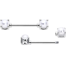 Load image into Gallery viewer, 14G 9/16 White Faux Pearl June Birthstone Nipple Ring Set

