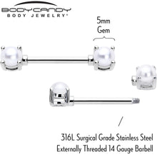 Load image into Gallery viewer, 14G 9/16 White Faux Pearl June Birthstone Nipple Ring Set

