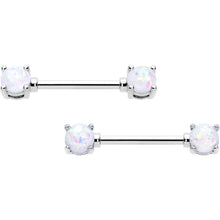 Load image into Gallery viewer, 14G 9/16 White Faux Opal October Birthstone Nipple Ring Set
