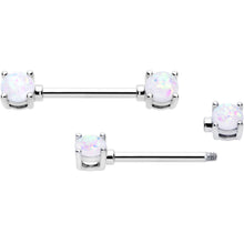 Load image into Gallery viewer, 14G 9/16 White Faux Opal October Birthstone Nipple Ring Set

