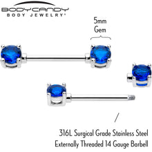 Load image into Gallery viewer, 14G 9/16 Blue CZ Gem September Birthstone Nipple Ring Set

