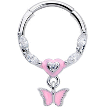 Load image into Gallery viewer, 16G 3/8 Clear CZ Gem Luv Butterfly Pink Dangle Hinged Segment Ring
