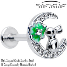 将图片加载到图库查看器，16G 5/16 Clear CZ Gem Rabbit on Moon Green Internally Threaded Labret
