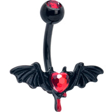 将图片加载到图库查看器，Red Gem Black Bleeding Heart Bat Belly Ring
