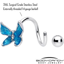 Load image into Gallery viewer, Clear Gem Chunky Butterfly Blue Spiral Twister Belly Ring

