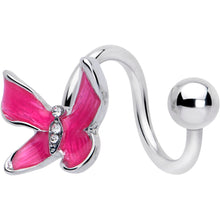Load image into Gallery viewer, Clear Gem Chunky Butterfly Pink Spiral Twister Belly Ring
