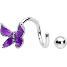 Load image into Gallery viewer, Clear Gem Chunky Butterfly Purple Spiral Twister Belly Ring
