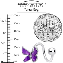 Load image into Gallery viewer, Clear Gem Chunky Butterfly Purple Spiral Twister Belly Ring
