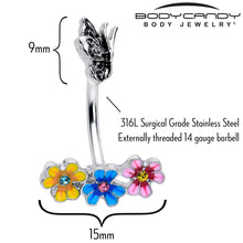 Load image into Gallery viewer, Blue Pink Gem Flower Garden Butterfly Double Mount Belly Ring
