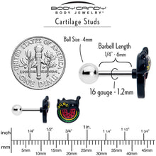 Load image into Gallery viewer, 16G 1/4 Watermelon Cat Love Cartilage Tragus Earring
