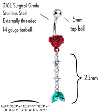 将图片加载到图库查看器，Green Clear Gem Rose Red Chain Dangle Belly Ring

