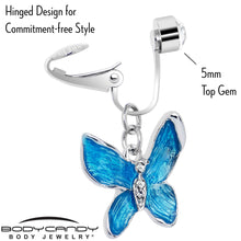 Load image into Gallery viewer, Clear Gem Chunky Butterfly Blue Clip On Fake Belly Ring

