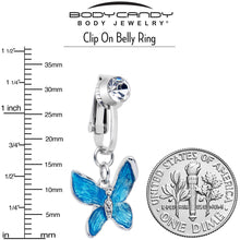 Load image into Gallery viewer, Clear Gem Chunky Butterfly Blue Clip On Fake Belly Ring
