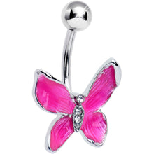 Load image into Gallery viewer, Clear Gem Chunky Butterfly Pink Belly Ring
