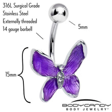 Load image into Gallery viewer, Clear Gem Chunky Butterfly Purple Belly Ring
