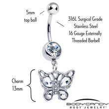 将图片加载到图库查看器，Clear Gem Butterfly Beauty Bling Dangle Belly Ring
