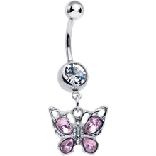 将图片加载到图库查看器，Pink Gem Butterfly Beauty Bling Dangle Belly Ring
