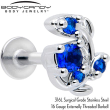 Load image into Gallery viewer, 16G 1/4 Blue Gem Twining Vine Flatback Stud
