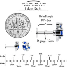 Load image into Gallery viewer, 16G 1/4 Blue Gem Twining Vine Flatback Stud
