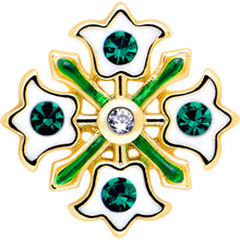 Load image into Gallery viewer, 16G 1/4 Green Gem Gold Tone Flower Wreath Flatback Stud
