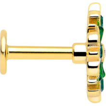 Load image into Gallery viewer, 16G 1/4 Green Gem Gold Tone Flower Wreath Flatback Stud

