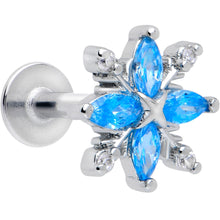 将图片加载到图库查看器，16G 1/4 Blue CZ Gem Classic Flower Flatback Stud
